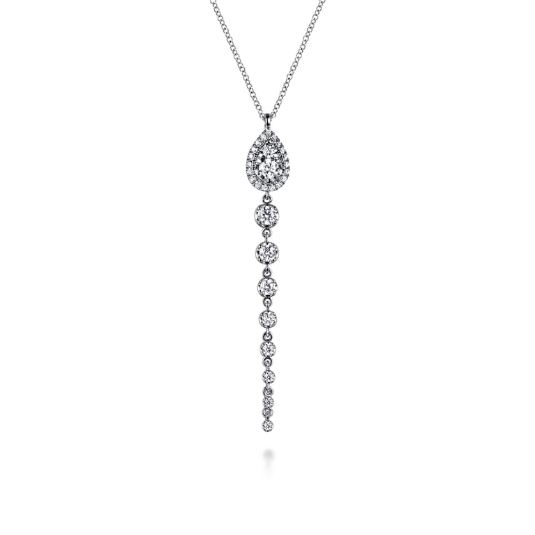 14K White Gold Graduating Diamond Pendant Drop Necklace - 0.75 ct - Shot 1