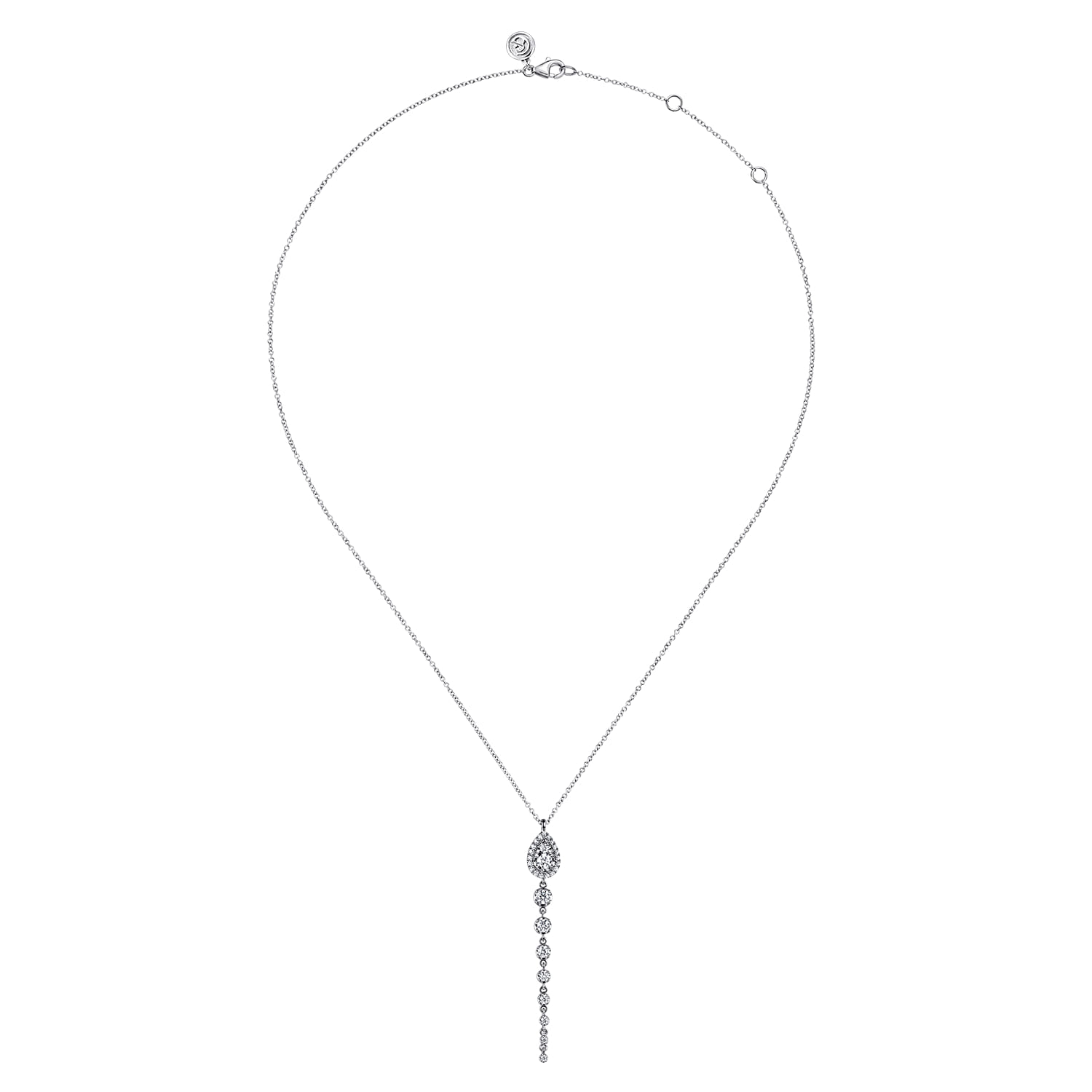 14K White Gold Graduating Diamond Pendant Drop Necklace - 0.75 ct - Shot 2