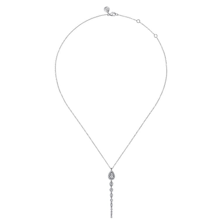 14K White Gold Graduating Diamond Pendant Drop Necklace - 0.75 ct - Shot 2