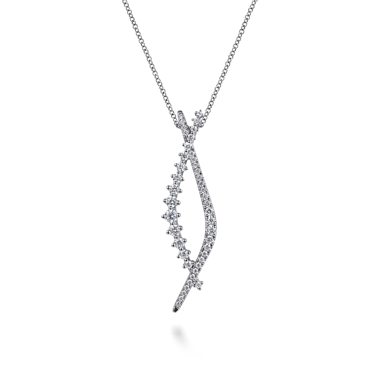 14K White Gold Graduating Diamond Pendant Necklace - 0.75 ct - Shot 1