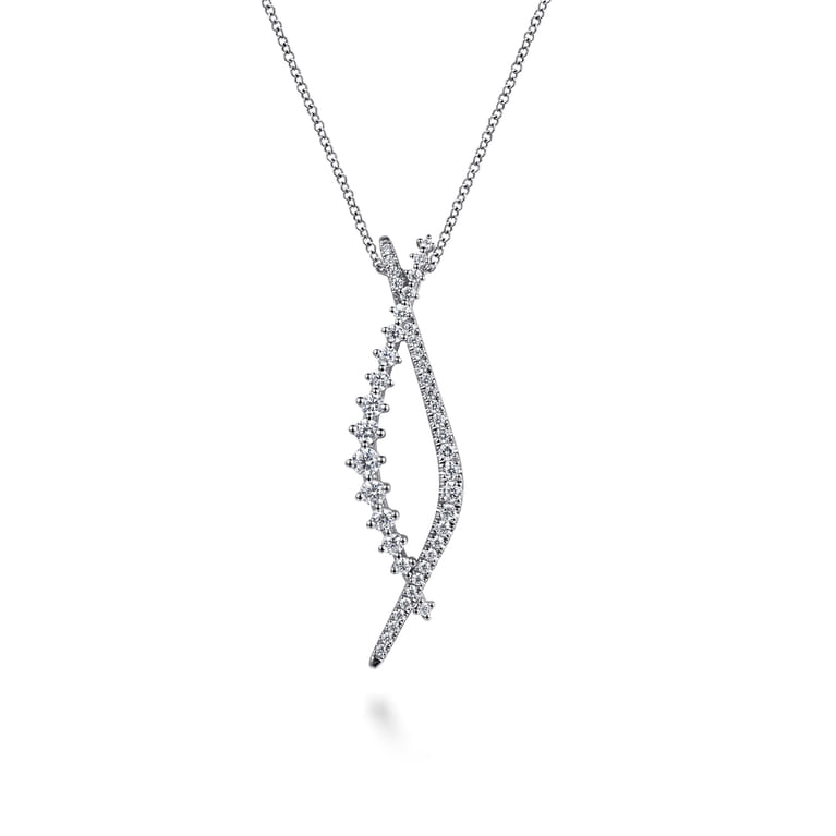 14K White Gold Graduating Diamond Pendant Necklace - 0.75 ct - Shot 1