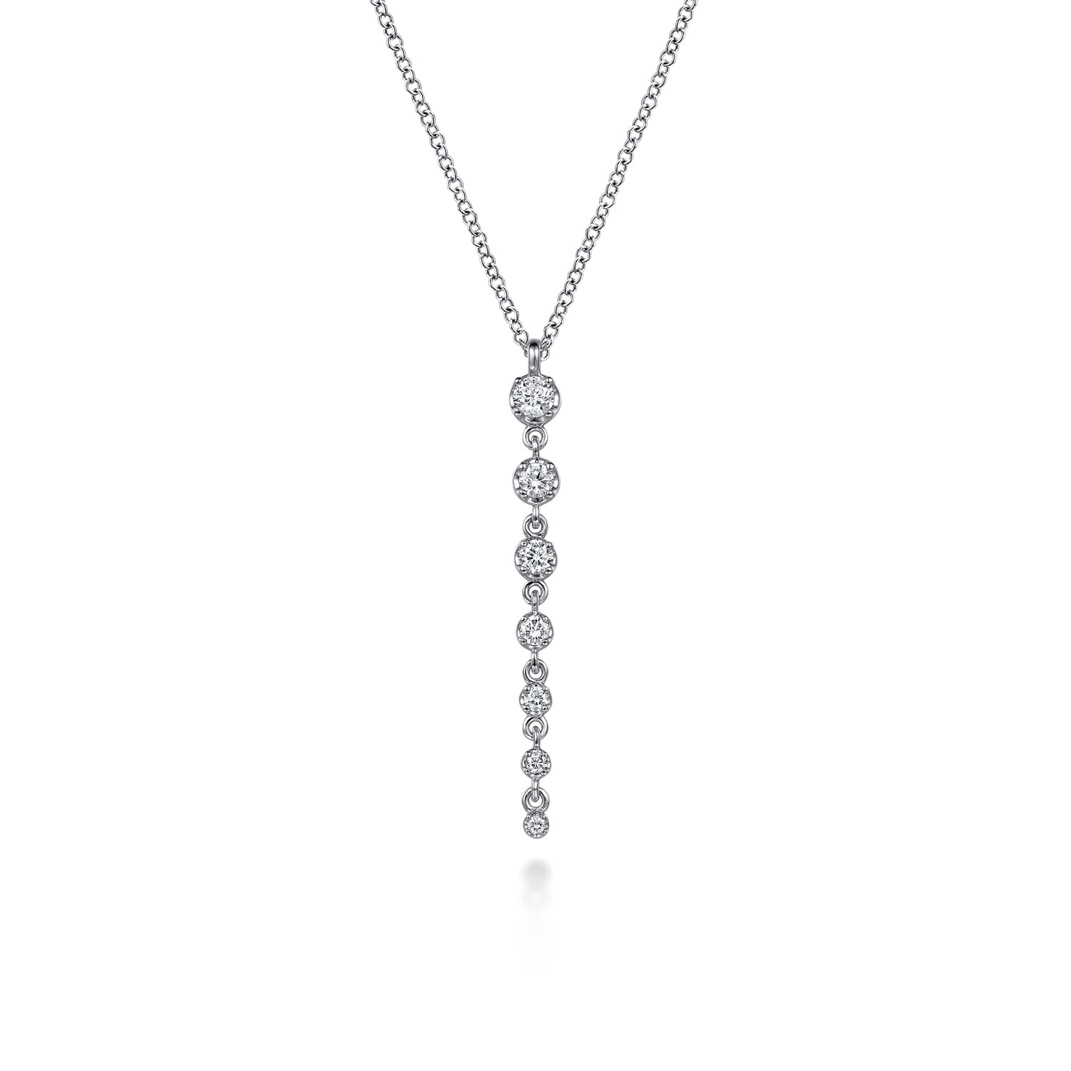 14K White Gold Graduating Diamond Prong Set Drop Necklace - 0.25 ct - Shot 1