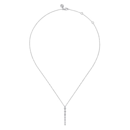 14K White Gold Graduating Diamond Prong Set Drop Necklace