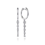14K White Gold Graduating Diamond Prong Set Huggie Drop Earrings