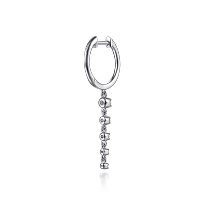 14K White Gold Graduating Diamond Prong Set Huggie Drop Earrings