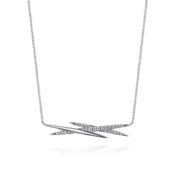 14K White Gold Graduating Diamond Spike Bar Necklace