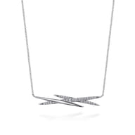 14K White Gold Graduating Diamond Spike Bar Necklace