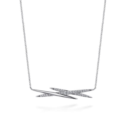 14K White Gold Graduating Diamond Spike Bar Necklace