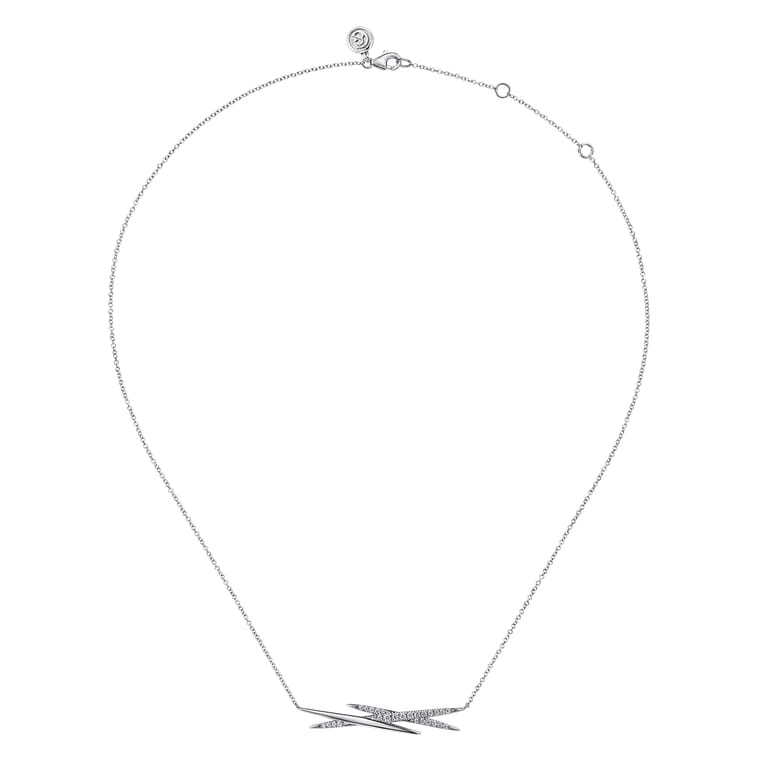 14K White Gold Graduating Diamond Spike Bar Necklace - 0.25 ct - Shot 2