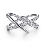 14K White Gold Graduating Diamond Spike Criss Cross Ring