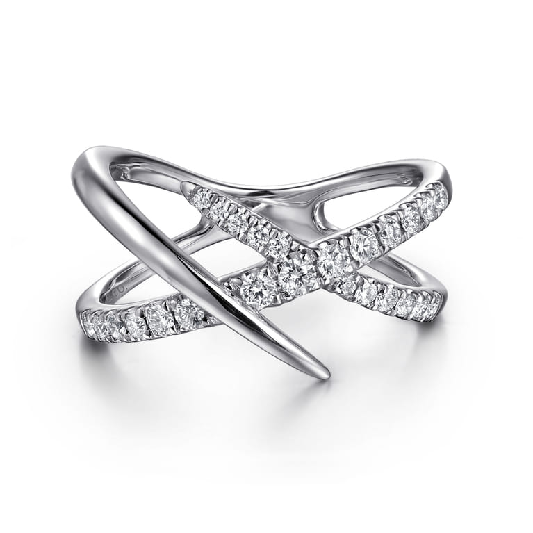 14K White Gold Graduating Diamond Spike Criss Cross Ring - 0.35 ct - Shot 1