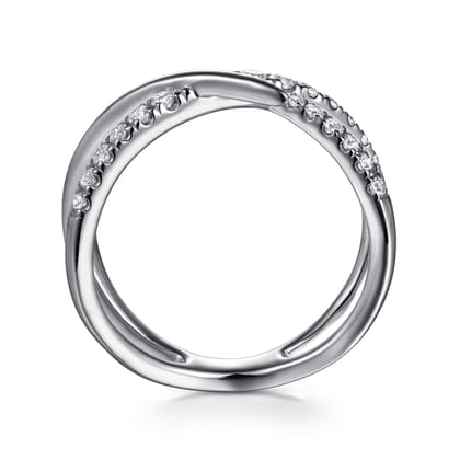 14K White Gold Graduating Diamond Spike Criss Cross Ring