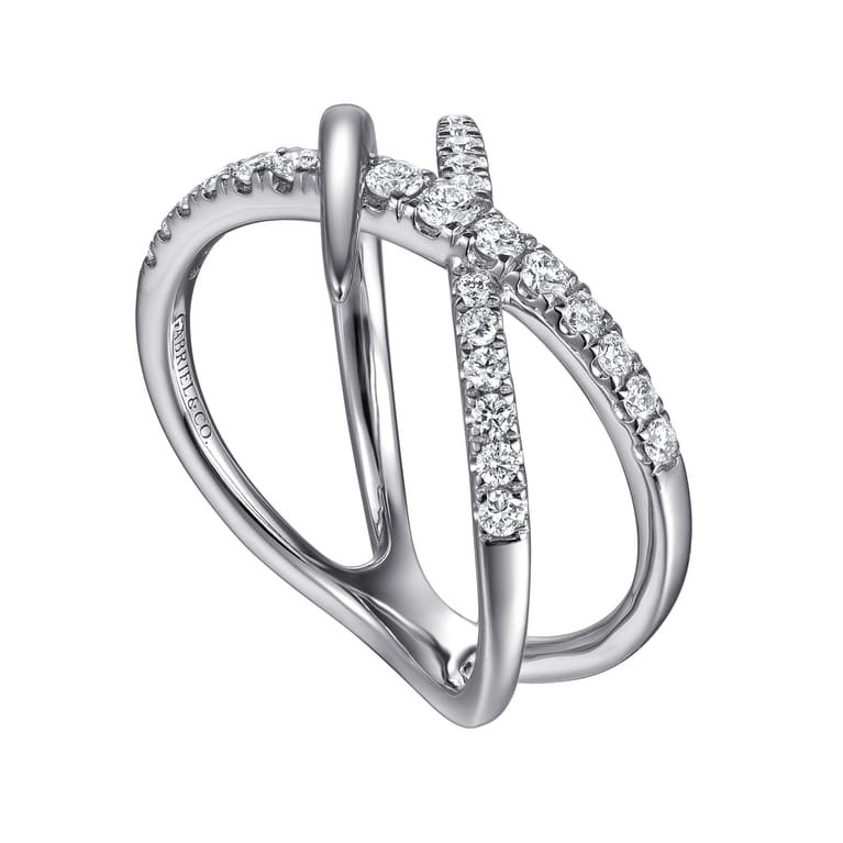 14K White Gold Graduating Diamond Spike Criss Cross Ring - 0.35 ct - Shot 3