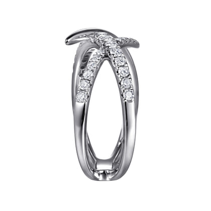 14K White Gold Graduating Diamond Spike Criss Cross Ring