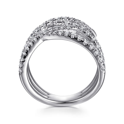 14K White Gold Graduating Diamond Spike Criss Cross Ring