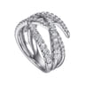 14K White Gold Graduating Diamond Spike Criss Cross Ring - 1 ct