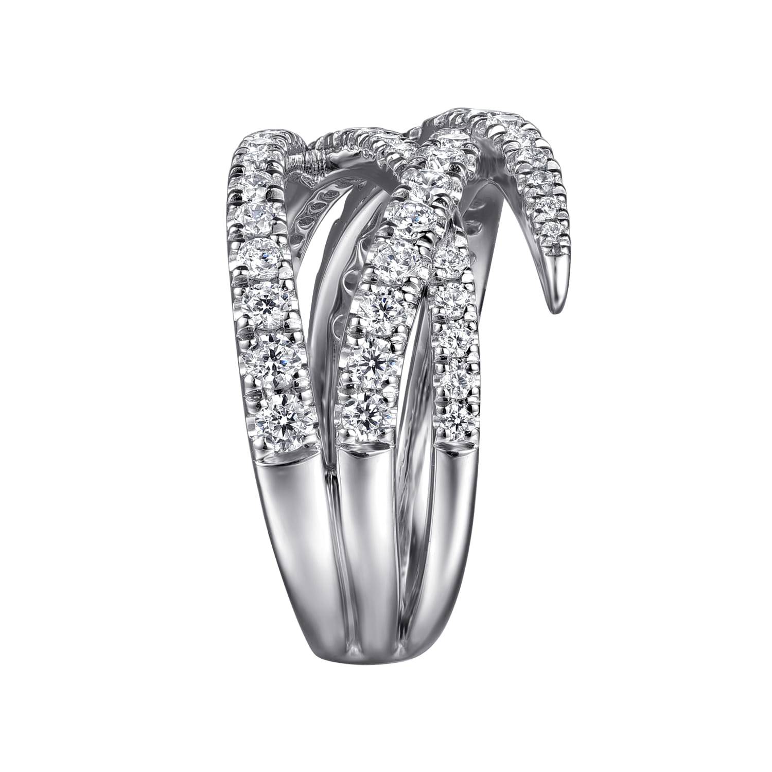 14K White Gold Graduating Diamond Spike Criss Cross Ring - 1 ct - Shot 4