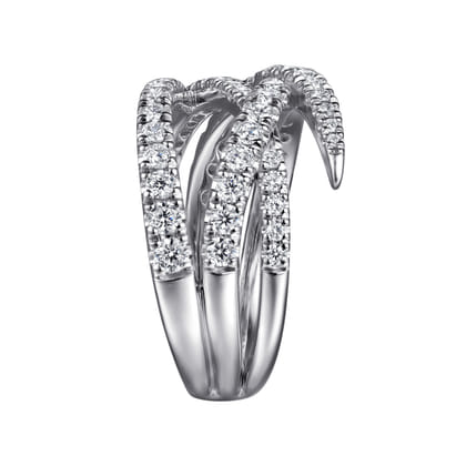 14K White Gold Graduating Diamond Spike Criss Cross Ring