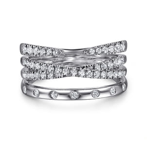 14K White Gold Graduating Diamond Spike Easy Stackable Ring