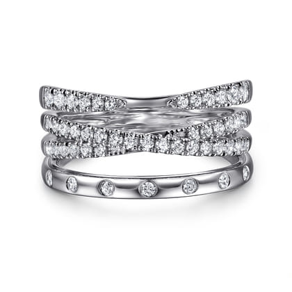 14K White Gold Graduating Diamond Spike Easy Stackable Ring