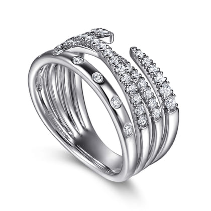 14K White Gold Graduating Diamond Spike Easy Stackable Ring