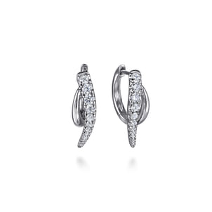 14K White Gold Graduating Diamond Spike Huggie Earrings