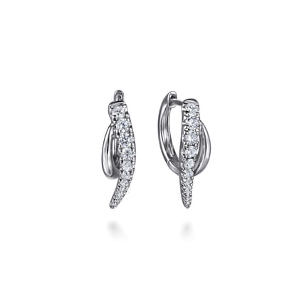 14K White Gold Graduating Diamond Spike Huggie Earrings