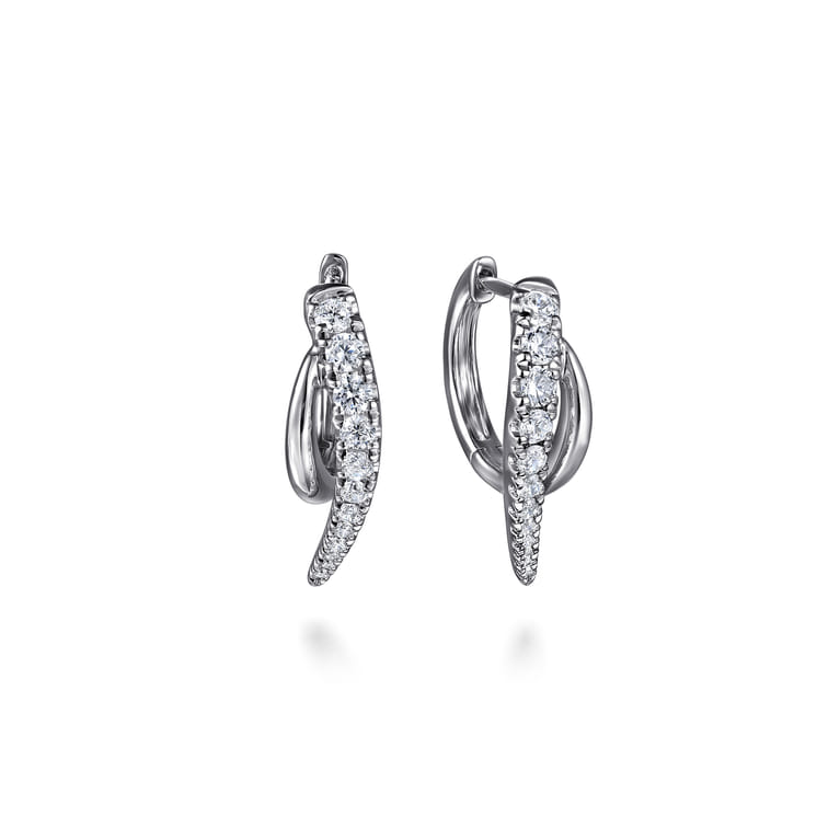 14K White Gold Graduating Diamond Spike Huggie Earrings - 0.5 ct - Shot 1