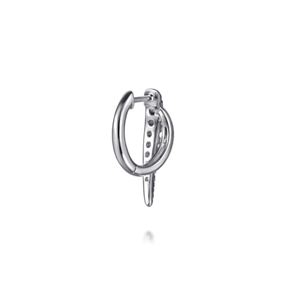 14K White Gold Graduating Diamond Spike Huggie Earrings