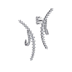 14K White Gold Graduating Diamond Spike J Hoop Stud Earrings