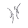 14K White Gold Graduating Diamond Spike J Hoop Stud Earrings - 0.75 ct