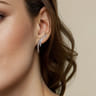 14K White Gold Graduating Diamond Spike J Hoop Stud Earrings - 0.75 ct