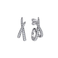 14K White Gold Graduating Diamond Spike J Hoop Stud Earrings