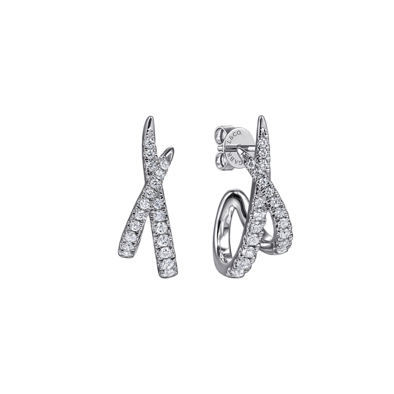 14K White Gold Graduating Diamond Spike J Hoop Stud Earrings - 0.4 ct - Shot 1