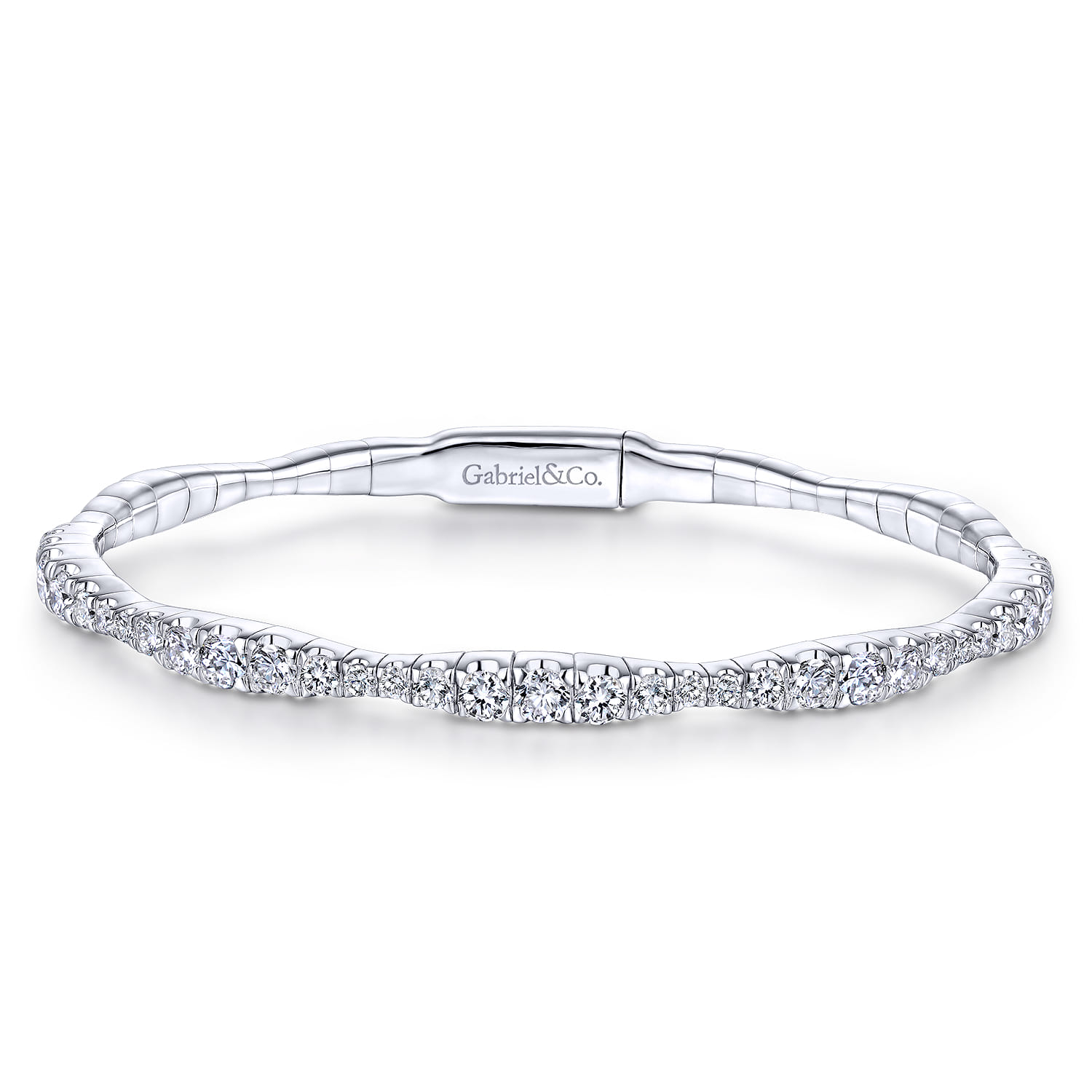14K White Gold Graduating Diamond Station Bangle - 2 ct - Shot 1