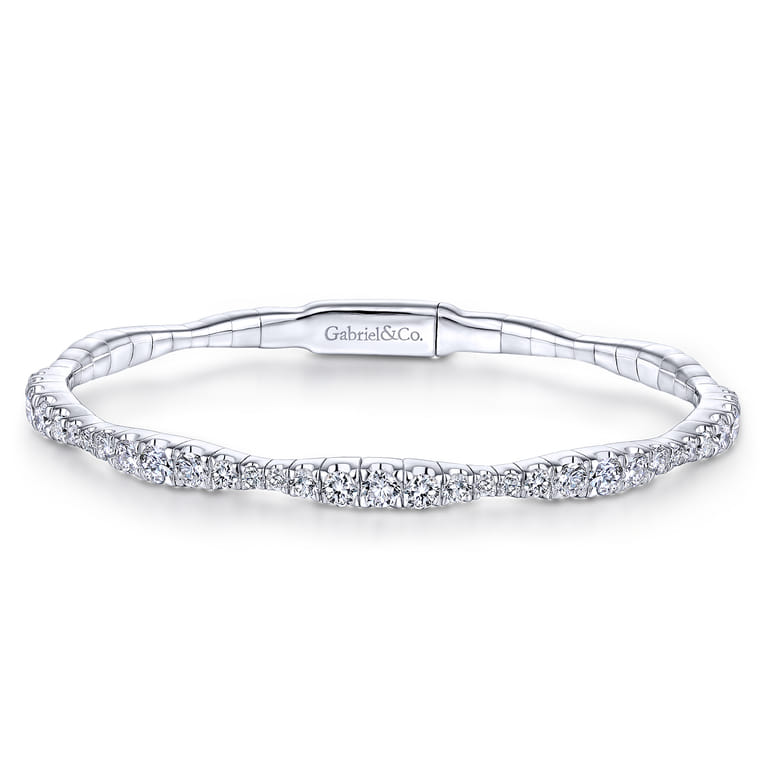 14K White Gold Graduating Diamond Station Bangle - 2 ct - Shot 1