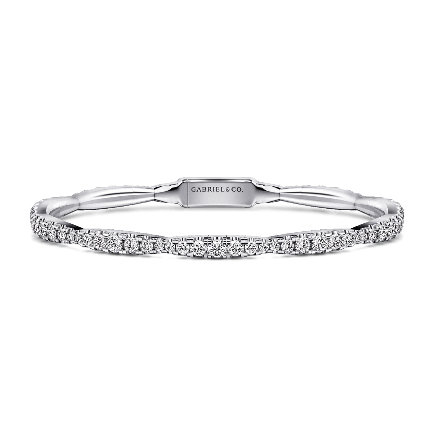 14K White Gold Graduating Diamond Station Bangle - 3 ct - Shot 1