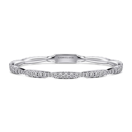 14K White Gold Graduating Diamond Station Bangle