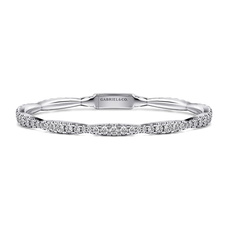 14K White Gold Graduating Diamond Station Bangle - 3 ct - Shot 1