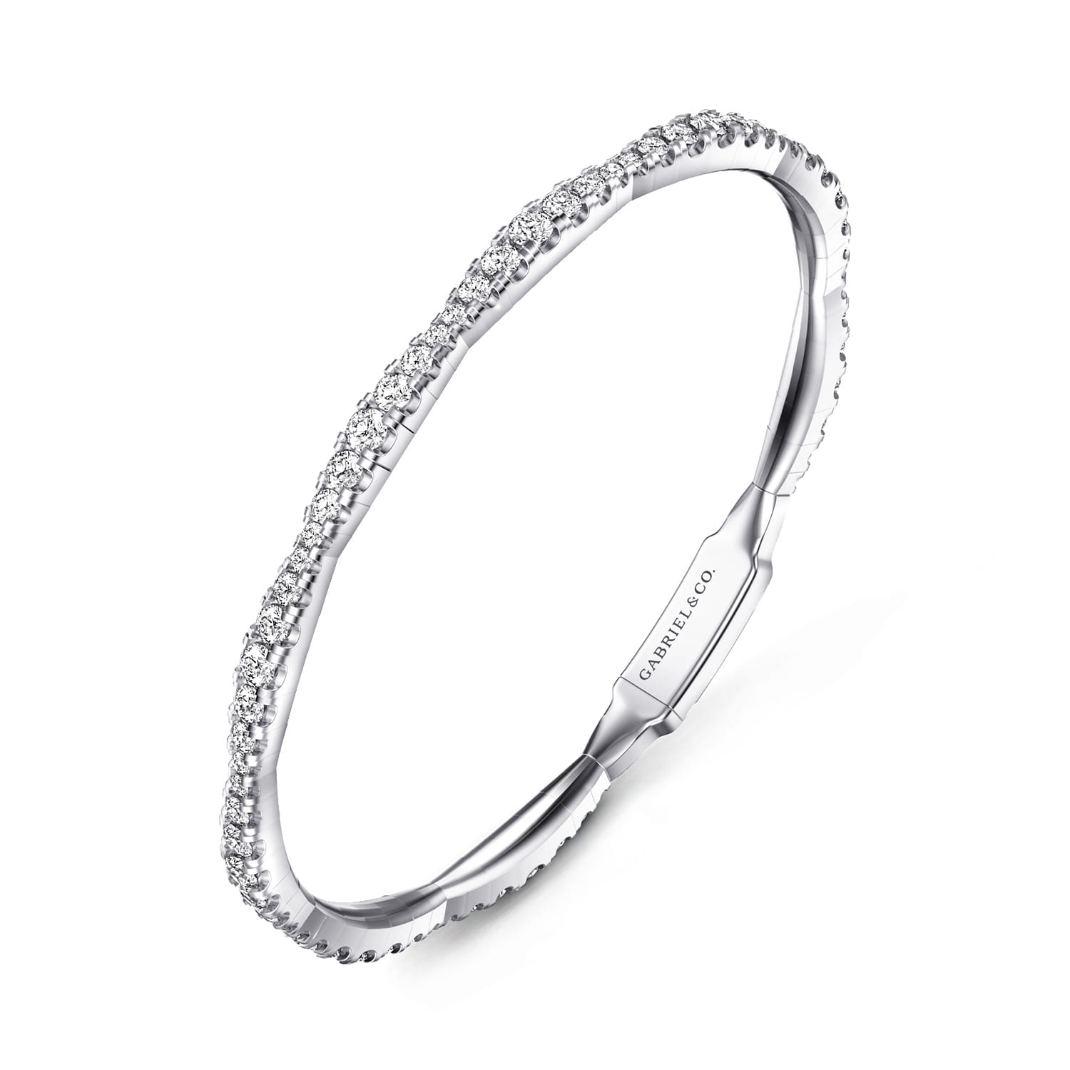 14K White Gold Graduating Diamond Station Bangle - 3 ct - Shot 2