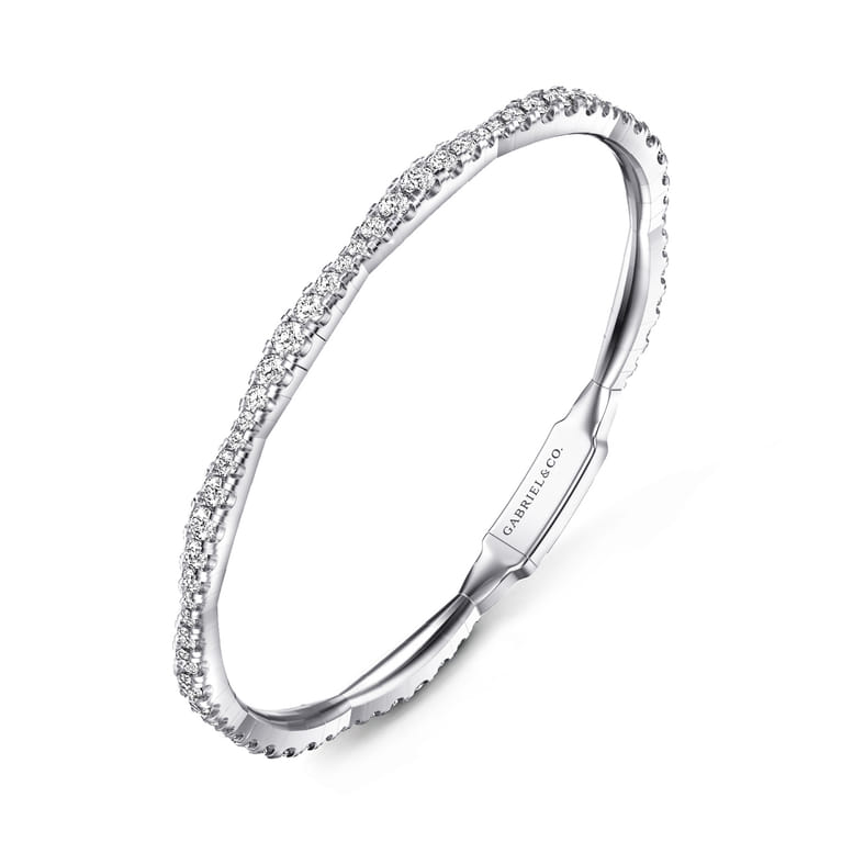 14K White Gold Graduating Diamond Station Bangle - 3 ct - Shot 2