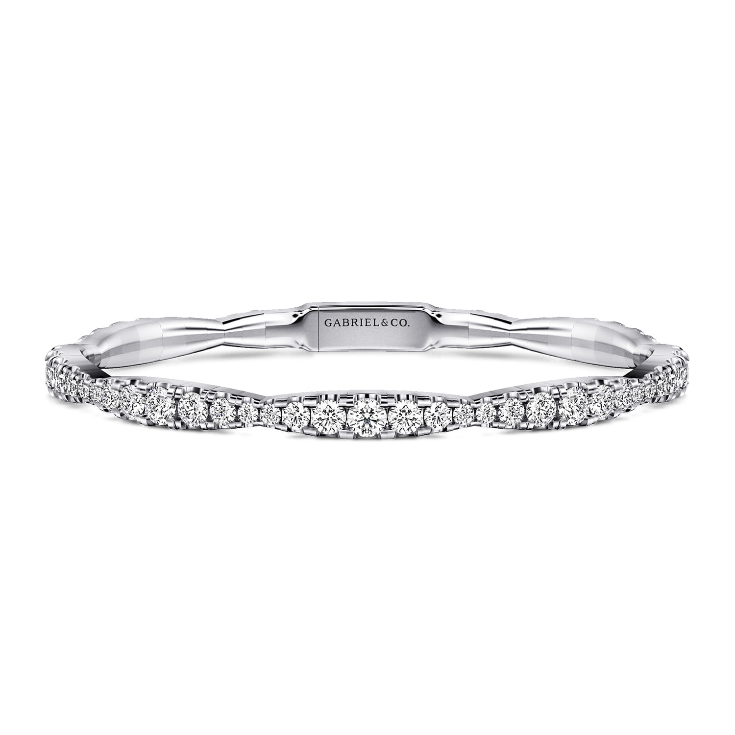 14K White Gold Graduating Diamond Station Bangle - 5 ct - Shot 1