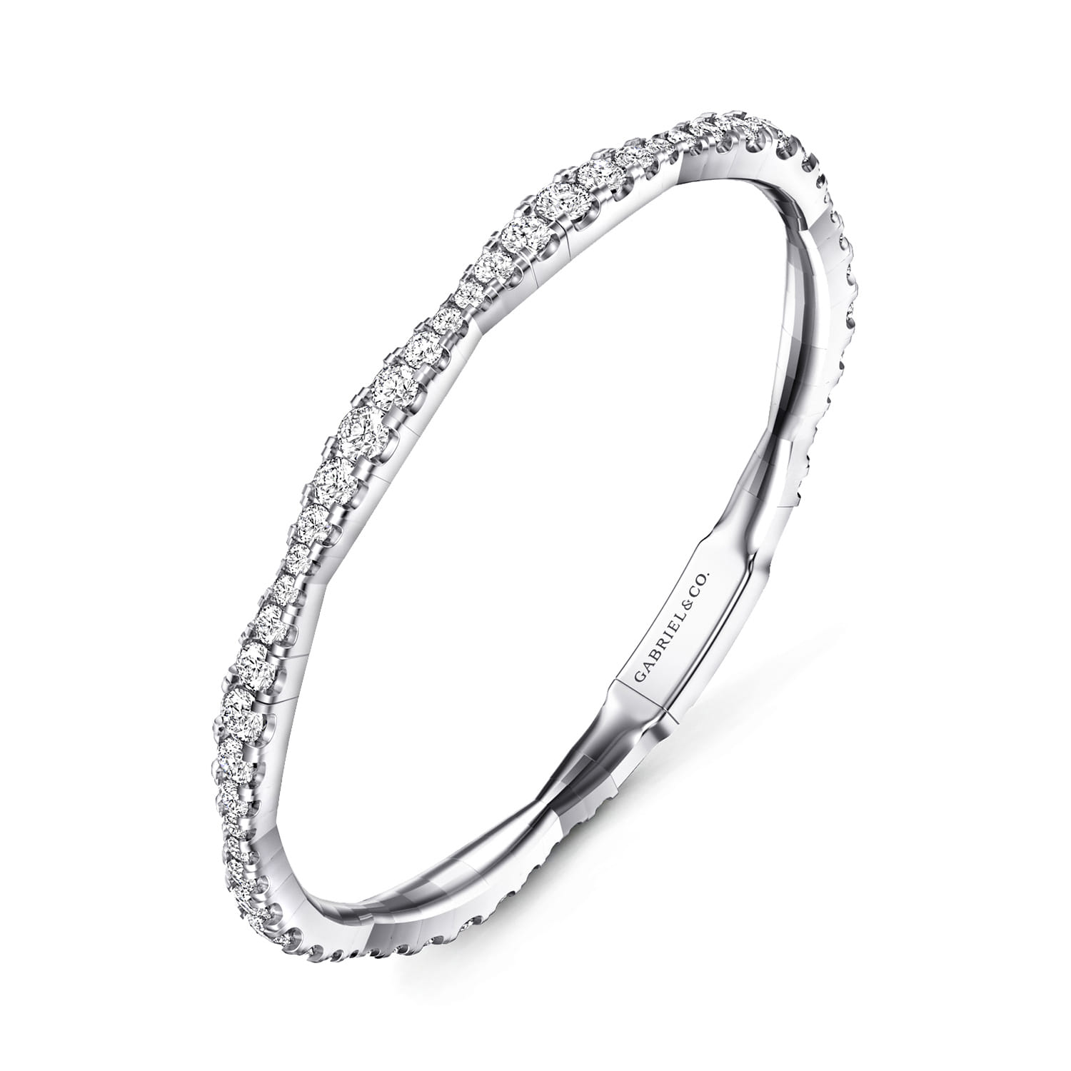 14K White Gold Graduating Diamond Station Bangle - 5 ct - Shot 2