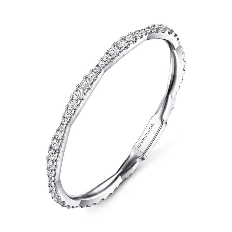 14K White Gold Graduating Diamond Station Bangle - 5 ct - Shot 2