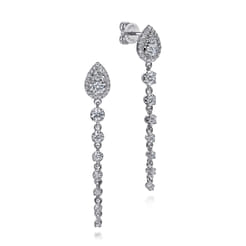 14K White Gold Graduating Diamond Stud Drop Earrings