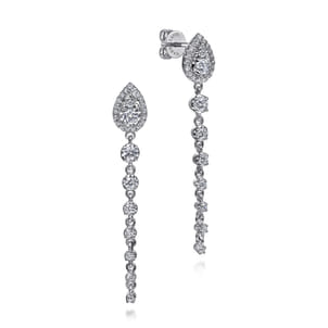14K White Gold Graduating Diamond Stud Drop Earrings