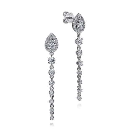 14K White Gold Graduating Diamond Stud Drop Earrings