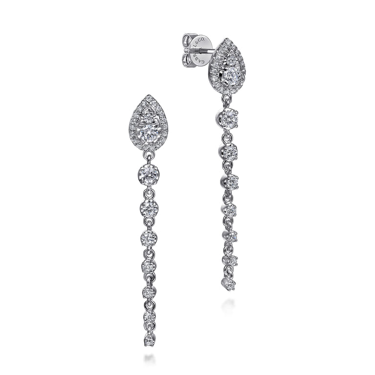 14K White Gold Graduating Diamond Stud Drop Earrings - 0.75 ct - Shot 1