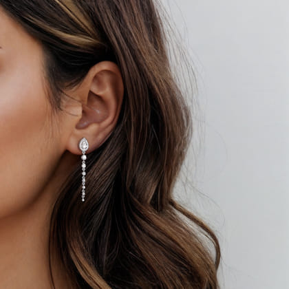 14K White Gold Graduating Diamond Stud Drop Earrings