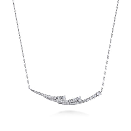 14K White Gold Graduating Diamond Three Spike Bar Necklace